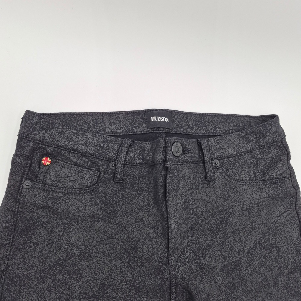 Hudson Nico Midrise Super Skinny Jeans Black Crackle Texture Size 27 NWM407KIP